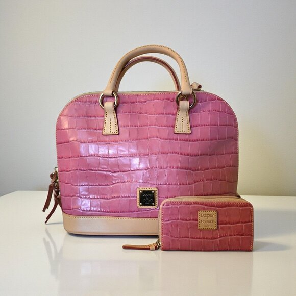 Dooney & Bourke Handbags - Dooney & Bourke Pink Croco Satchel + Wallet Set • Leather